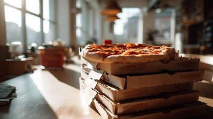 ピザの箱とデリバリーシーン