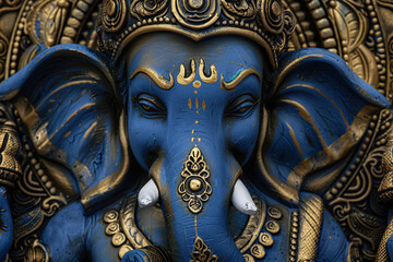 Bright holiday composition for happy Ganesh Chaturthi, abstract vivid composition consists of fictional unreal fantastic vision on background