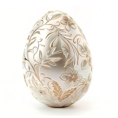 Elegant Easter egg with subtle engraved floral design on a white background