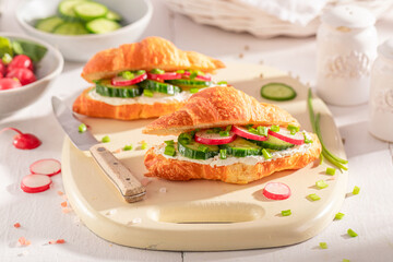 Homemade and fresh  french croissant made of puff pastry.