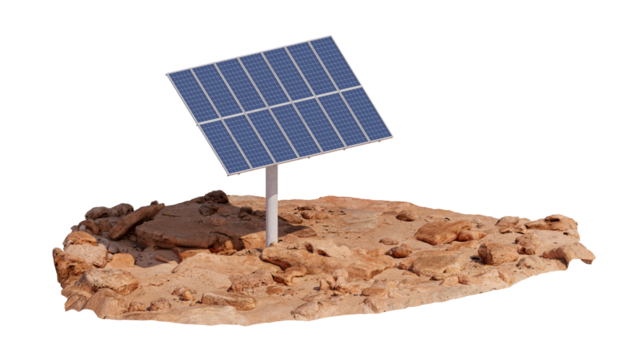 Rotating solar panel for sun tracking on Mars. Solar energy concept for a Martian base. Isolated on a transparent background. 3D illustration.