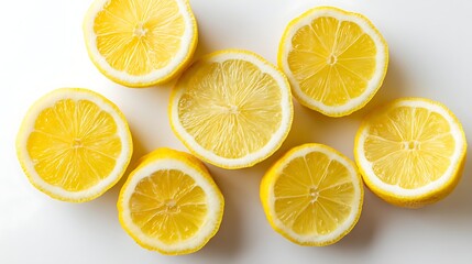 白背景に並んだレモンの爽やかな輪切り