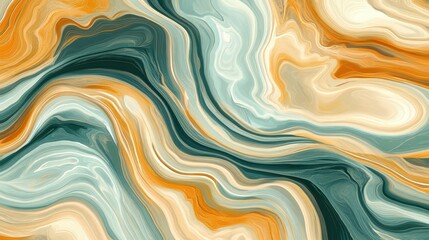 Abstract Marble Swirls Texture in Teal and Orange, Fluid Background Design
