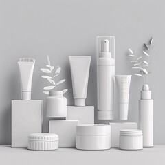 set of white cosmetic products isolated on white background
