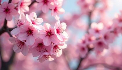 Obraz premium Delicate pink sakura blossoms in full bloom, forming a repeating pattern , motif, pink, spring