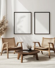 Minimalist Living Room with Woven Chairs and Wooden Coffee Table