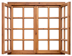 wooden window frame isolated on white or transparent png