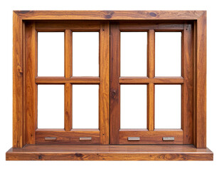 wooden window frame isolated on white or transparent png