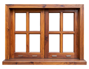 wooden window frame isolated on white or transparent png