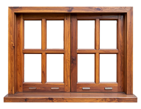 wooden window frame isolated on white or transparent png