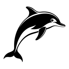 Fototapeta premium Silhouette of a single dolphin jumping in black and white illustration