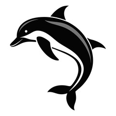 Obraz premium Silhouette of a single dolphin jumping in black and white illustration