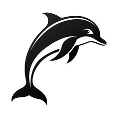 Obraz premium Silhouette of a single dolphin jumping in black and white illustration