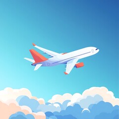 Fototapeta premium A modern jet airplane soars through a vibrant sky.