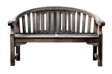 Wooden outdoor bench isolated on transparent png background