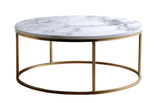 Marble-top, gold table isolated on transparent png background