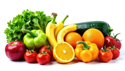 Variety of organic fruits & vegetables isolated, fruits, diet, organic