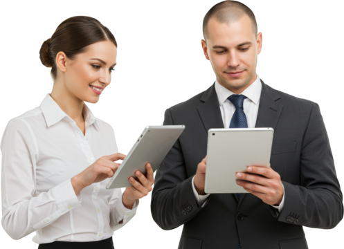 Two Professionals Engaged in Collaborative Digital Work