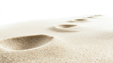Sand with faint footprints leading across on white background.