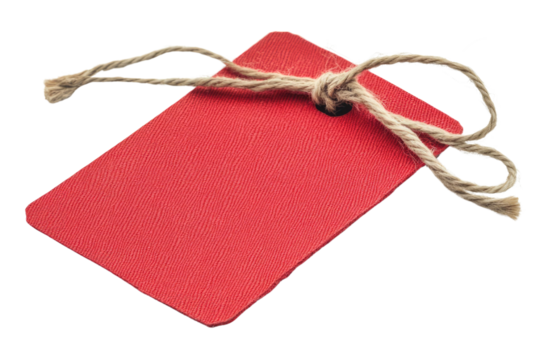 Blank red price tag with string isolated on white background PNG