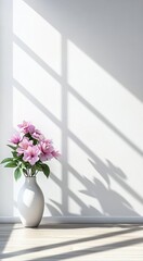 Pink Peonies in a Vase, Sunlight, Minimalist