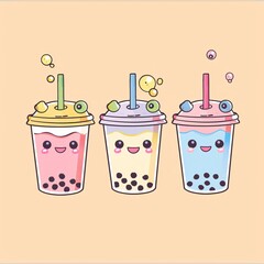 set of cute clipart of Bubble tea should have smiling faces