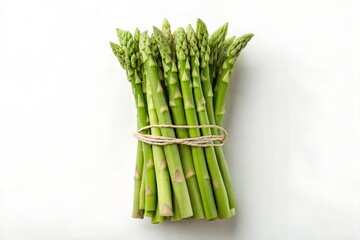 Fresh Green Asparagus Bundle Tied with String on White Background, Perfect for Healthy Cooking and Vegan Recipes