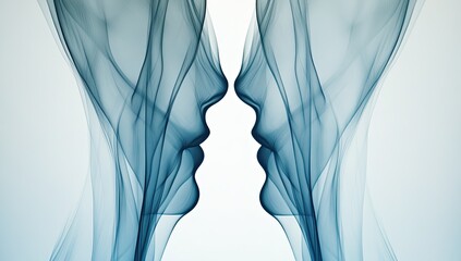 Abstract ethereal faces in profile, mirroring each other