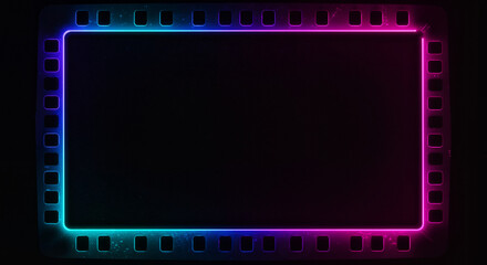 Neon filmstrip outline with glowing gradient colors for dynamic blogs, event promotions, digital art, video thumbnails, modern party invitations, or sci-fi designs