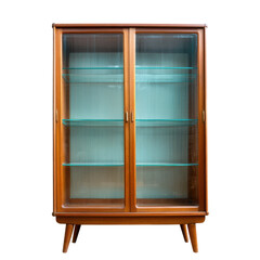 Glass-door wooden cabinet isolated on transparent png background