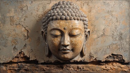 Serene Buddha Head Wall Sculpture  Ancient Wisdom and Tranquility