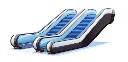 Two modern escalators with blue steps and sleek design