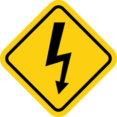 Danger high voltage sign vector. Isolated black and yellow triangle sign with eletric lightning. Electrical shock hazard icon. Caution electric shock danger symbol.