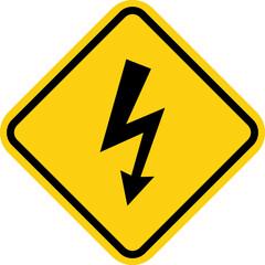 Danger high voltage sign vector. Isolated black and yellow triangle sign with eletric lightning. Electrical shock hazard icon. Caution electric shock danger symbol.