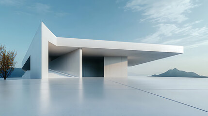 Abstract modern concrete white architecture with bare cement floor, car presentation background, high resolution ai generate image