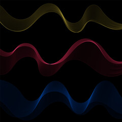 Set of color Smoky abstract waves on a black background. Vector design element. If Template for advertisement, banner, brochure, screen saver. Eps 10