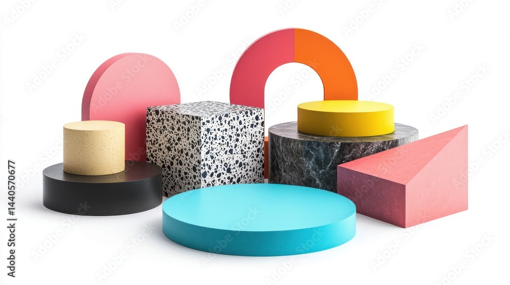 Aufkleber set of abstract modular podiums in different geometric shapes on white background