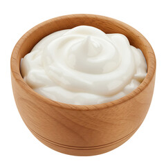 Creamy Yogurt in Wooden Bowl &ndash; Dairy Food Isolated on Transparent Background, yogurt, creamy, bowl, wooden, dairy, food, snack, healthy, fresh, breakfast, natural, smooth, white