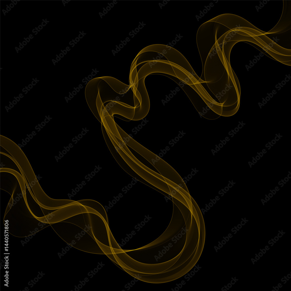 Poster gold smoky abstract wave on a black background. vector design element. if template for advertisement