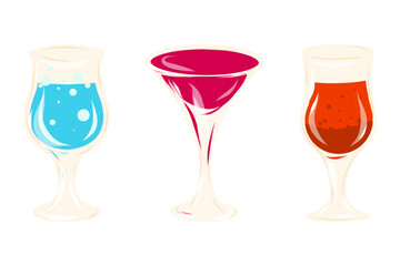 Set of cocktails, glasses with cocktails vector set