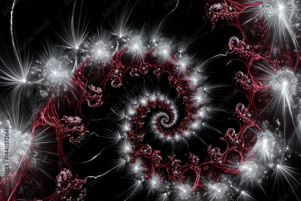 Poster spiral patterns showcase intricate designs in a digital fractal art composition set against a dark b