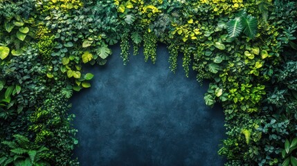 Fototapeta premium Lush green wall with copy space on dark backdrop