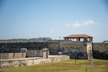 Defensive structures below the city walls of the historic Old Town, in Cartagena, Colombia