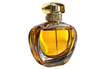 Elegant golden perfume isolated on transparent png background