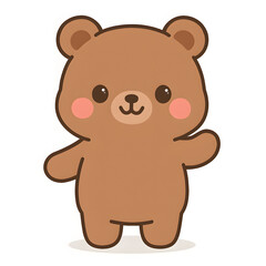 Fototapeta premium Cute Cartoon Bear: A friendly brown cartoon bear waves hello, with big, bright eyes and a cheerful expression. This adorable illustration is perfect for adding a touch of cuteness to any project.