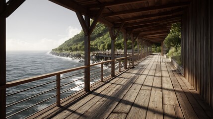 Seaside wooden walkway with ocean view