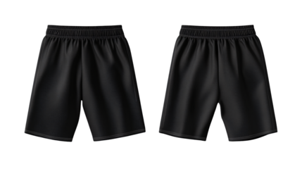 Professional Black Sports Shorts Front and Back View Isolated on White Background