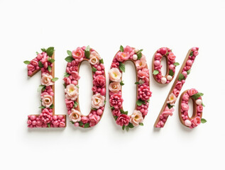 100 percent made of wood decorated with pink flowers isolated on white background