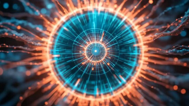 Futuristic energy core visualization with glowing strands and pulsating aura effect