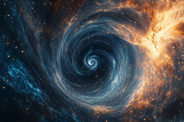 Galactic spiral showcasing vibrant colors and cosmic features in a star-filled universe